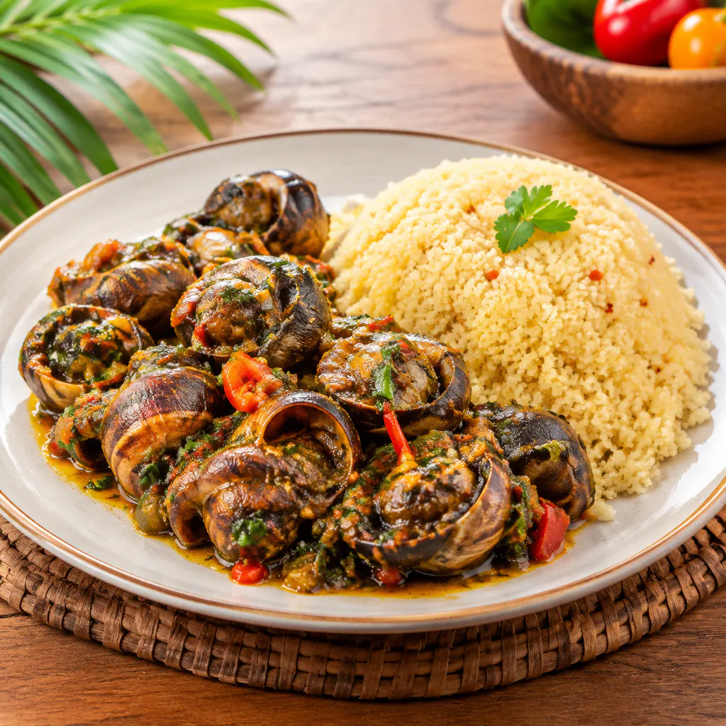 Escargots sautés + attiéké — La Gror Chez Kimi